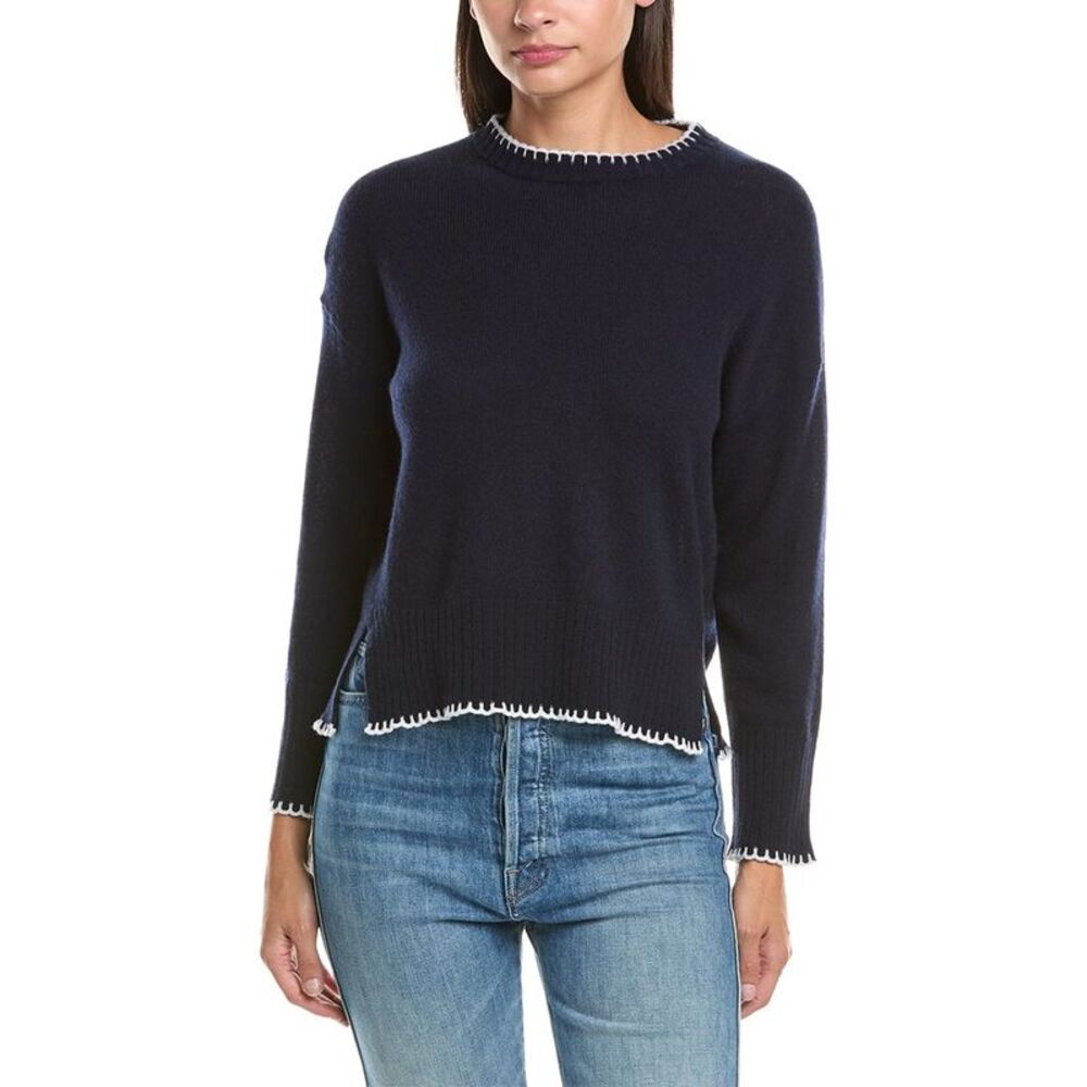 Hannah Rose Womens  100% Cashmere Whipstitch Sweater, Blue